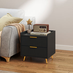 Bedside Table, Nightstand with 2 Drawers, Side End Table with Metal Legs for Bedroom, Black – view 6