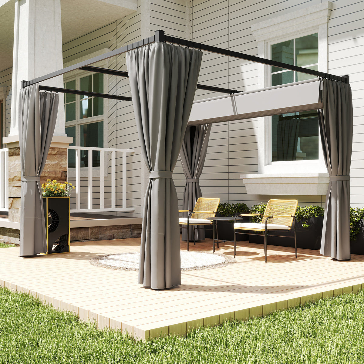 10' x 10' Retractable Pergola Canopy with Sidewalls, Metal Outdoor Gazebo Sun Shade Shelter, Beige – view 21
