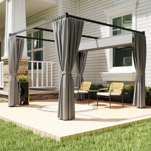 10' x 10' Retractable Pergola Canopy with Sidewalls, Metal Outdoor Gazebo Sun Shade Shelter, Beige – view 21