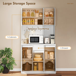 71" Pantry Cabinet with Charging Station, Kitchen Storage Cabinet with Microwave Stand, Pegboard – view 10