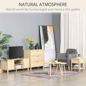 Narrow Nightstand with Rattan Elements, Bedside Table with Drawer and Storage Shelf for Bedroom, Natural – view 5