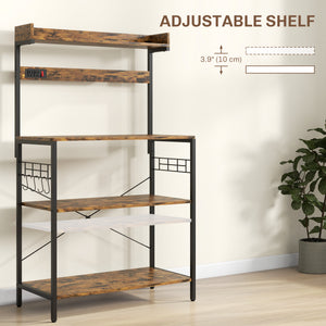 Kitchen Baker's Rack with Power Outlet, Coffee Bar Station with Adjustable Shelves and Hooks – view 25