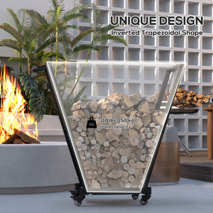 31 Inch Firewood Rack Outdoor, Heavy Duty Log Rack with Swivel Casters, Indoor Fire Wood Holders for Fireplace, Black