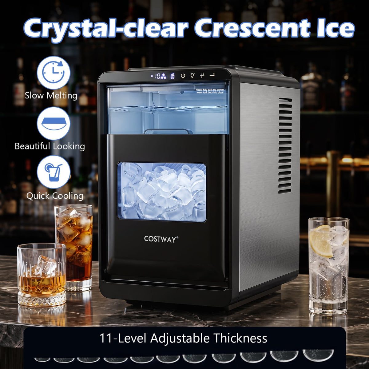 Crescent Ice Maker Countertop 26 Lbs/24H Ice Machine with 16 Crescent Cubes-Black view 5