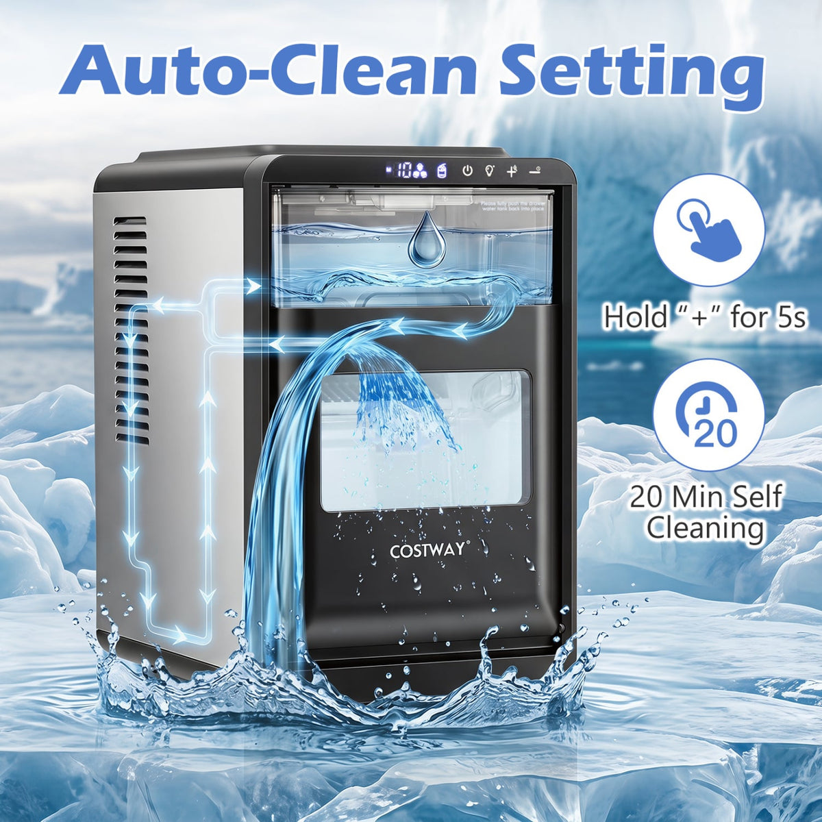 Crescent Ice Maker Countertop 26 Lbs/24H Ice Machine with 16 Crescent Cubes-Black view 9