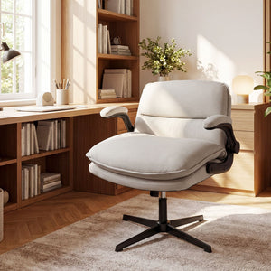Criss Cross Chair with Flip-up Arms Ergonomic Office Desk Chair with Adjustable Height Wide Backrest Padded Seat-Beige view 3