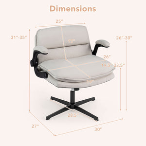 Criss Cross Chair with Flip-up Arms Ergonomic Office Desk Chair with Adjustable Height Wide Backrest Padded Seat-Beige view 4