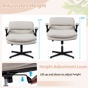 Criss Cross Chair with Flip-up Arms Ergonomic Office Desk Chair with Adjustable Height Wide Backrest Padded Seat-Beige view 7