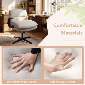 Criss Cross Chair with Flip-up Arms Ergonomic Office Desk Chair with Adjustable Height Wide Backrest Padded Seat-Beige view 8