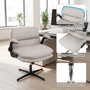 Criss Cross Chair with Flip-up Arms Ergonomic Office Desk Chair with Adjustable Height Wide Backrest Padded Seat-Beige view 9
