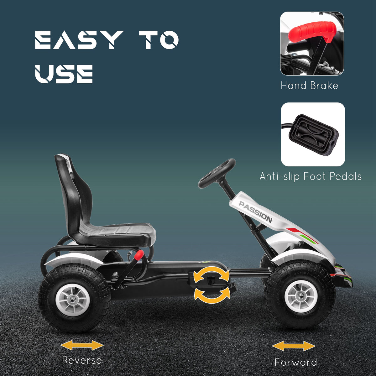 Aosom Pedal Go Kart for Kids, Pedal Car with Adjustable Bucket, Handbrake, 4 Rubber Wheels Powered Ride