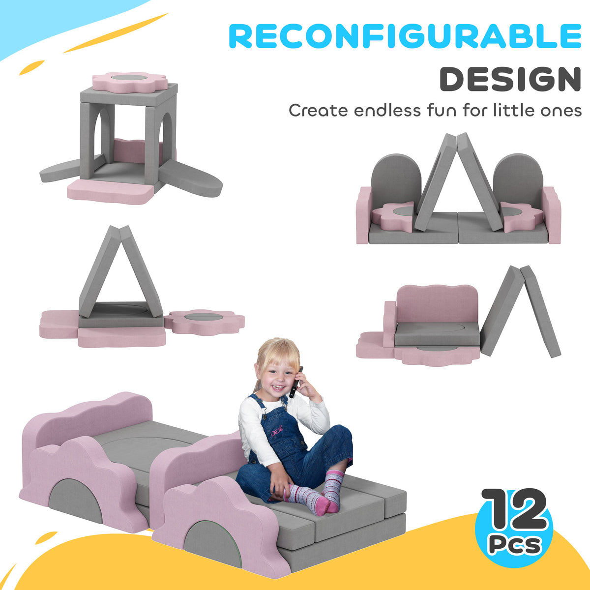 Qaba 12-Piece Climbing Toys for Toddlers with Ball Pit (Balls not Included), Indoor Climb and Crawl Activity Play Set