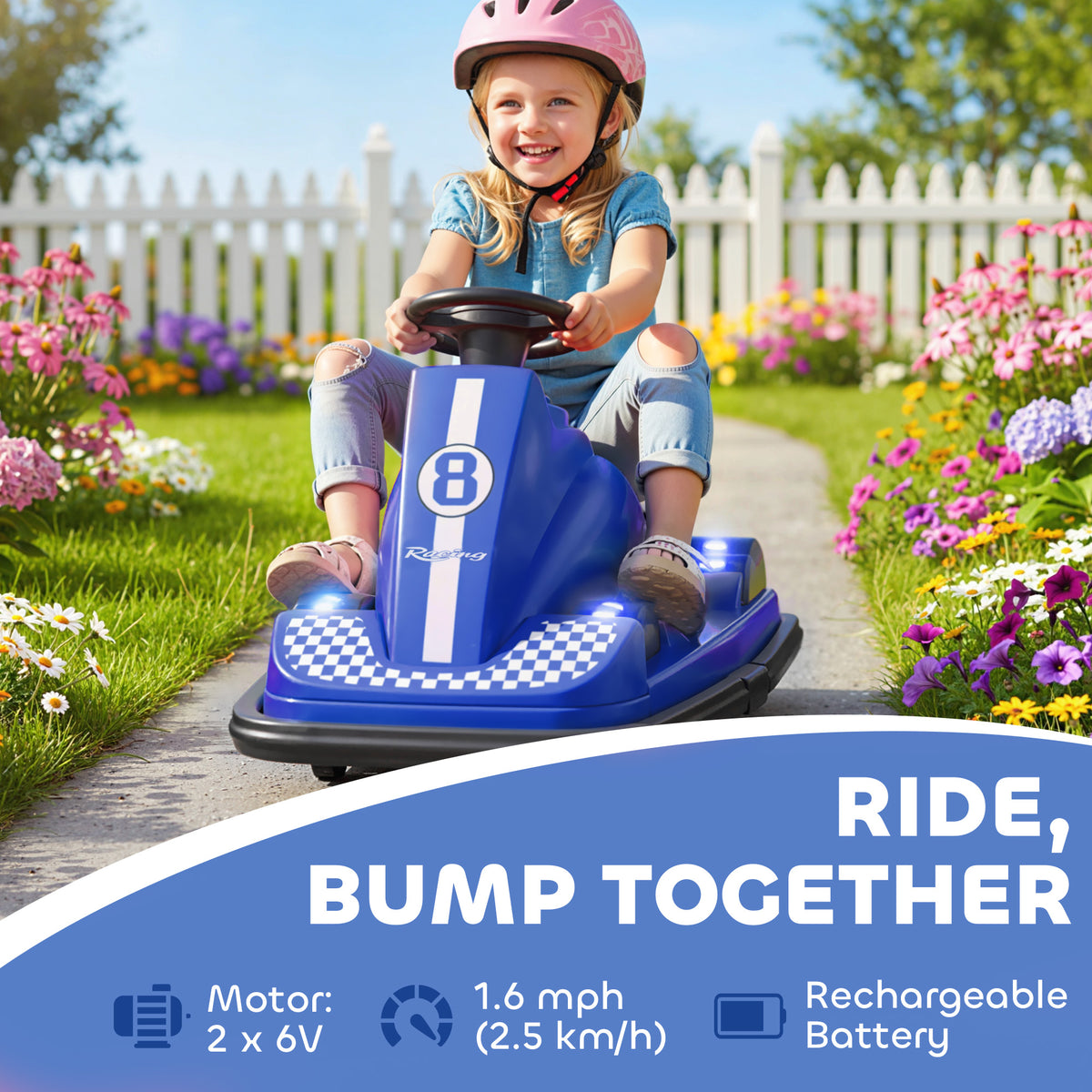 Qaba Bumper Car for Kids, 6V Battery Powered Bumping Car with 360 Degree Spin, Dual Motors, Music, for 3-8 Years