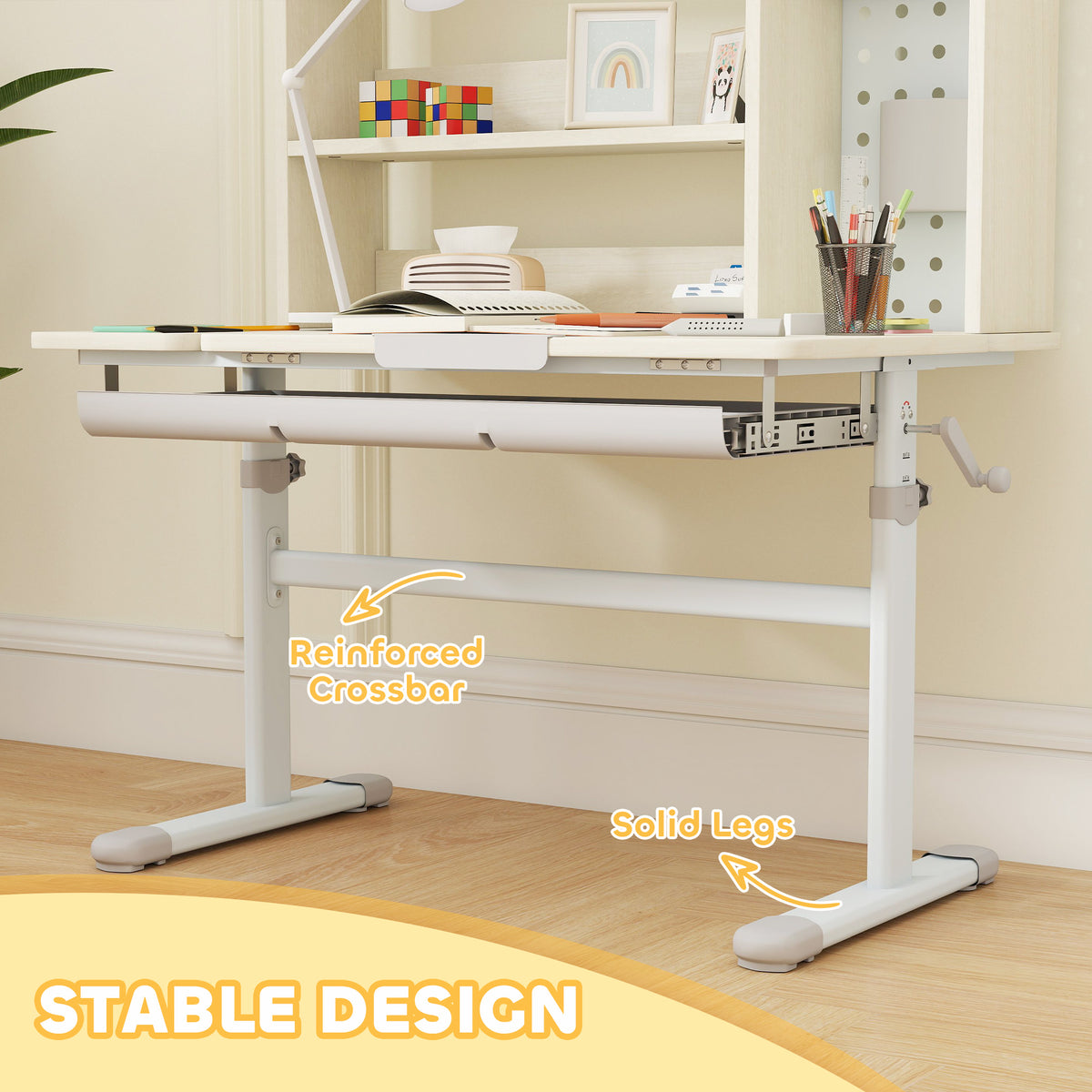 Qaba Kids Desk Height Adjustable with Tilted Desktop, Storage, Drawer, Pegboard, for 3-12 Years