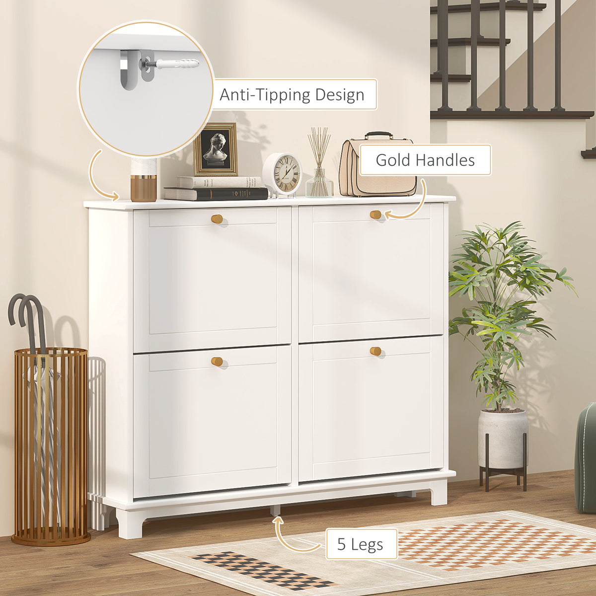 Modern Shoe Storage Cabinet, Narrow Shoe Cabinet with 4 Flip Drawers, Adjustable Shelves – view 12