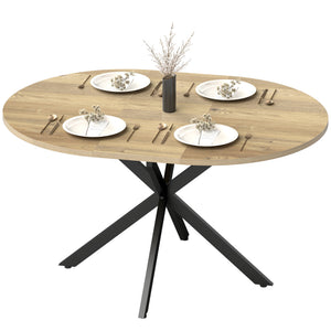 39.5"-53" Extendable Dining Table for 4-6, Industrial Kitchen Table with Butterfly Leaf and X-Shape Base, Natural Wood