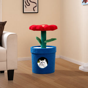 Cute Cat Tree with Flower Padded Perch for Indoor Cats-Red view 2
