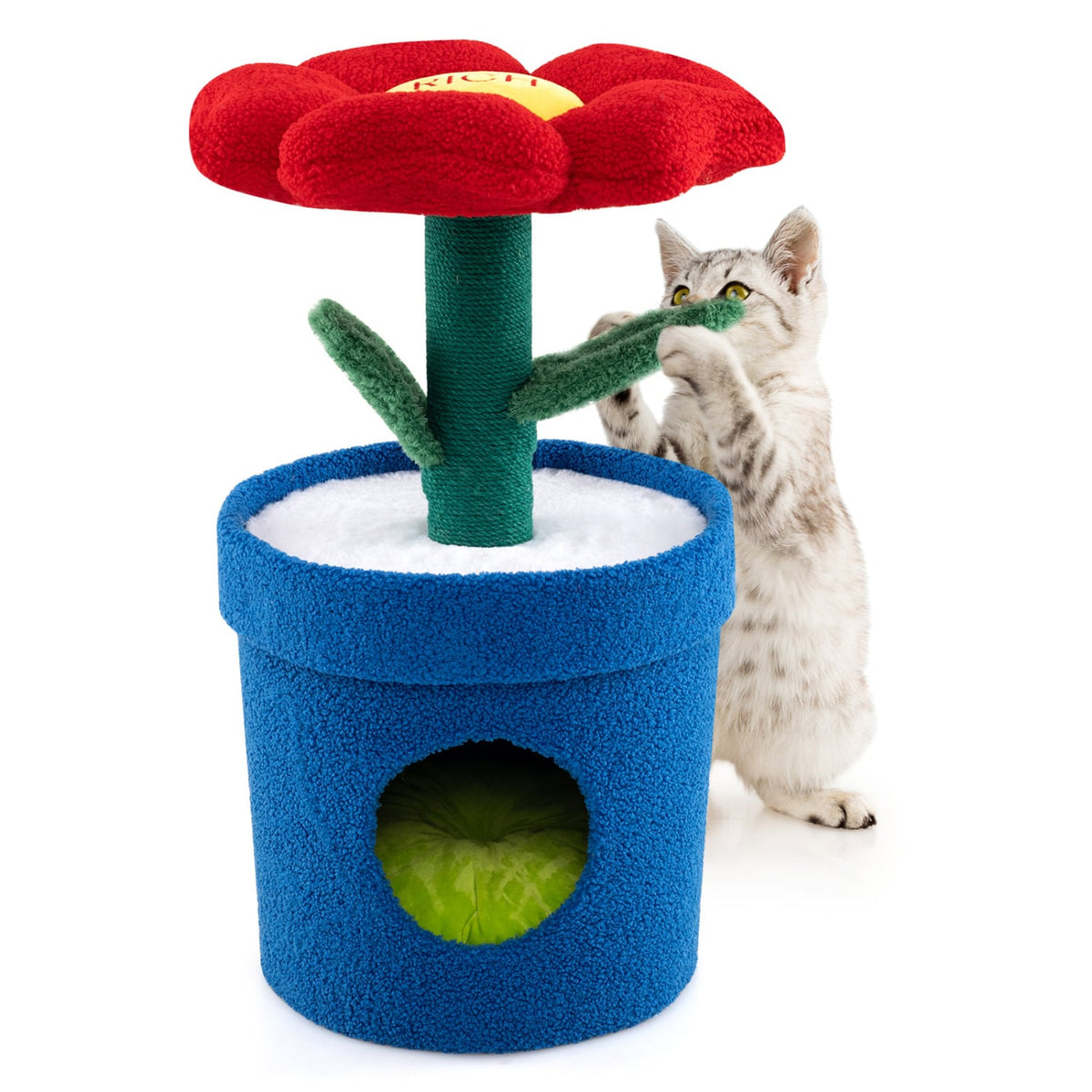 Cute Cat Tree with Flower Padded Perch for Indoor Cats-Red