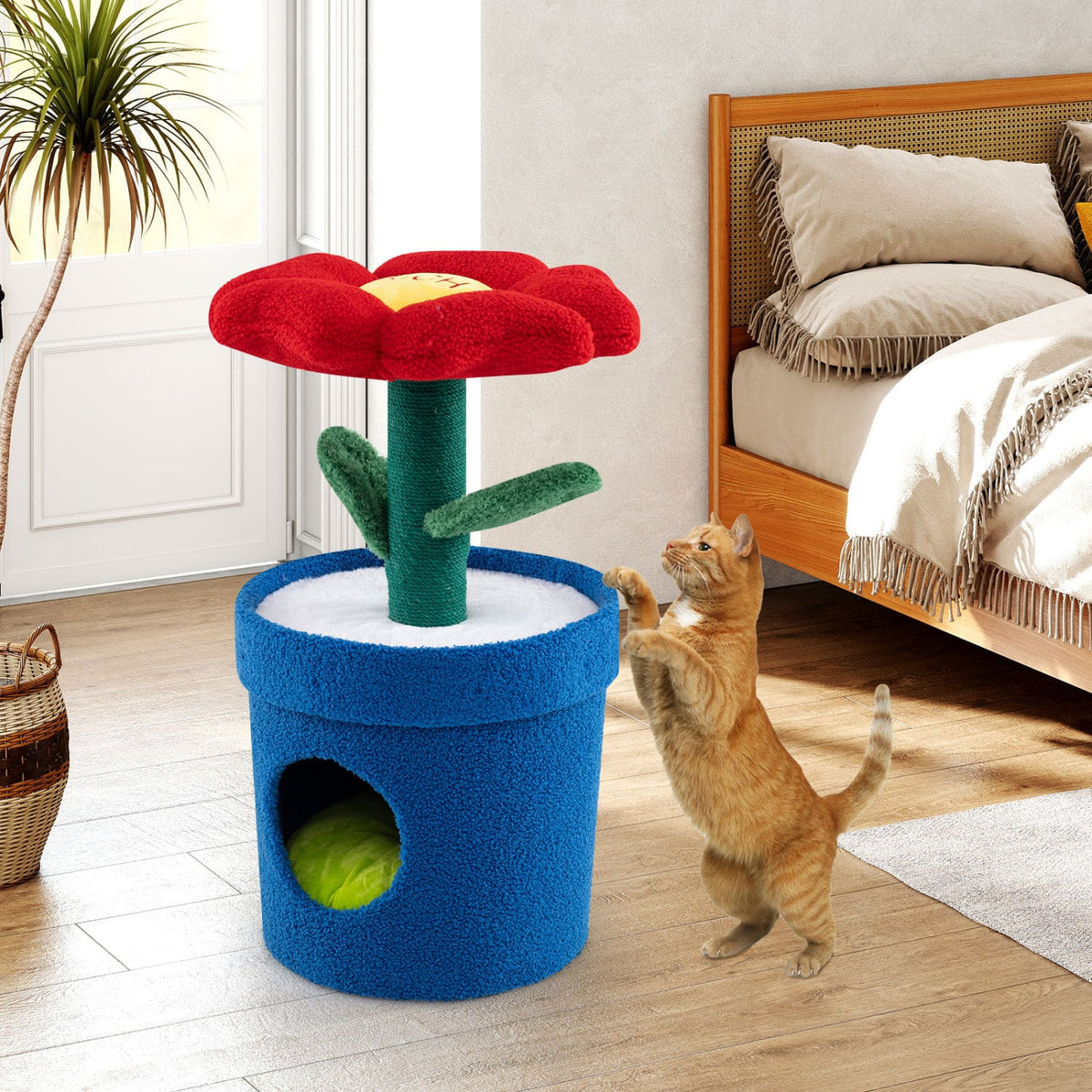 Cute Cat Tree with Flower Padded Perch for Indoor Cats-Red view 5