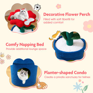 Cute Cat Tree with Flower Padded Perch for Indoor Cats-Red view 6