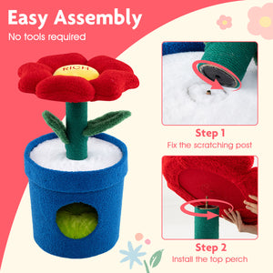 Cute Cat Tree with Flower Padded Perch for Indoor Cats-Red view 9