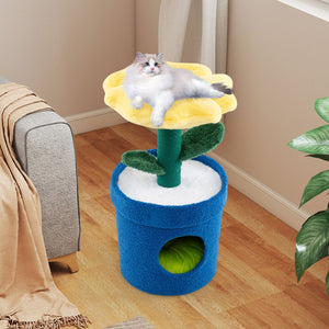 Cute Cat Tree with Flower Padded Perch for Indoor Cats-Yellow view 3