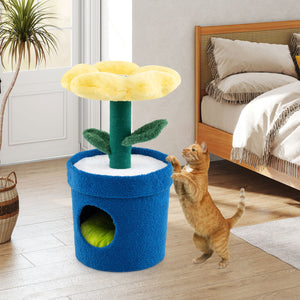 Cute Cat Tree with Flower Padded Perch for Indoor Cats-Yellow view 5