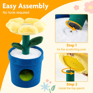 Cute Cat Tree with Flower Padded Perch for Indoor Cats-Yellow view 9
