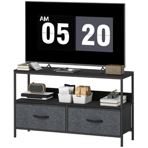 TV Stand with Charging Station, TV Table with 2 Foldable Linen Drawers and Open Shelf for 47 Inch