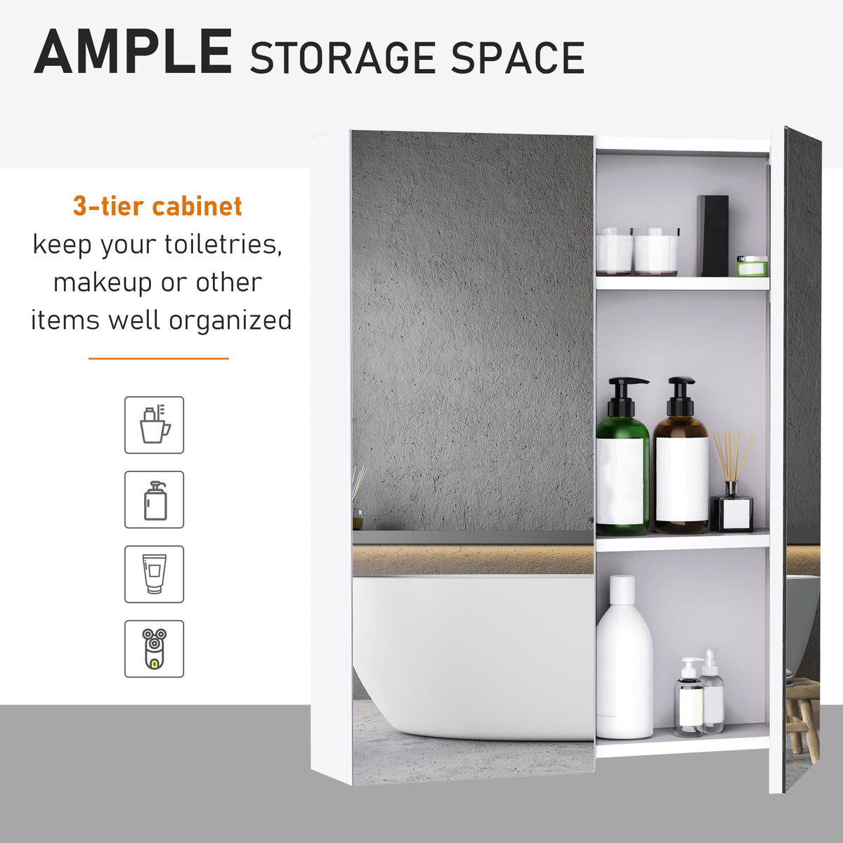 Wall Mount Medicine Cabinet with Mirror, Bathroom Mirror Cabinet Storage Organizer with Adjustable Shelf – view 4