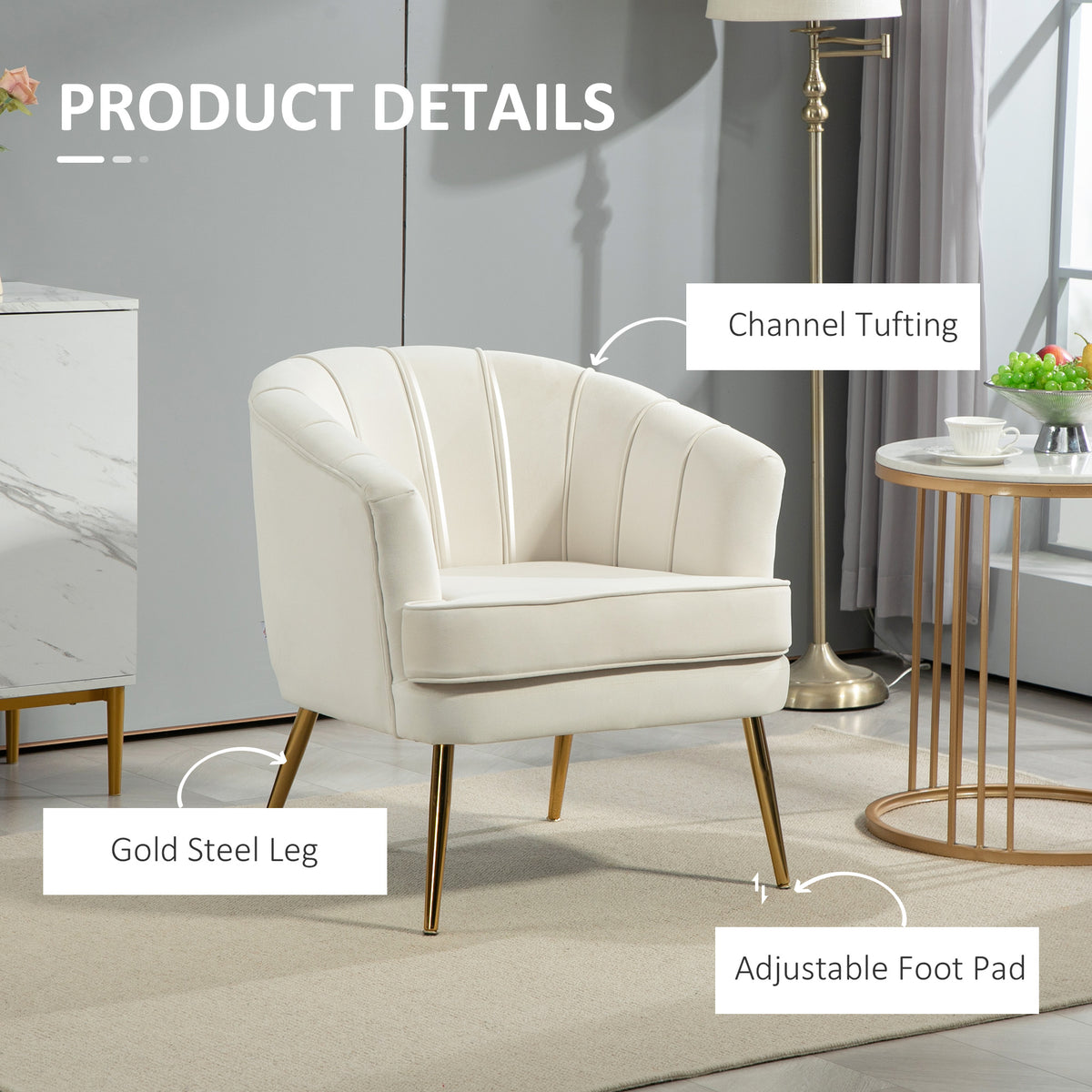 Fabric Armchair, Modern Accent Chair with Gold Metal Legs for Living Room, Bedroom, Home Office, Black – view 11