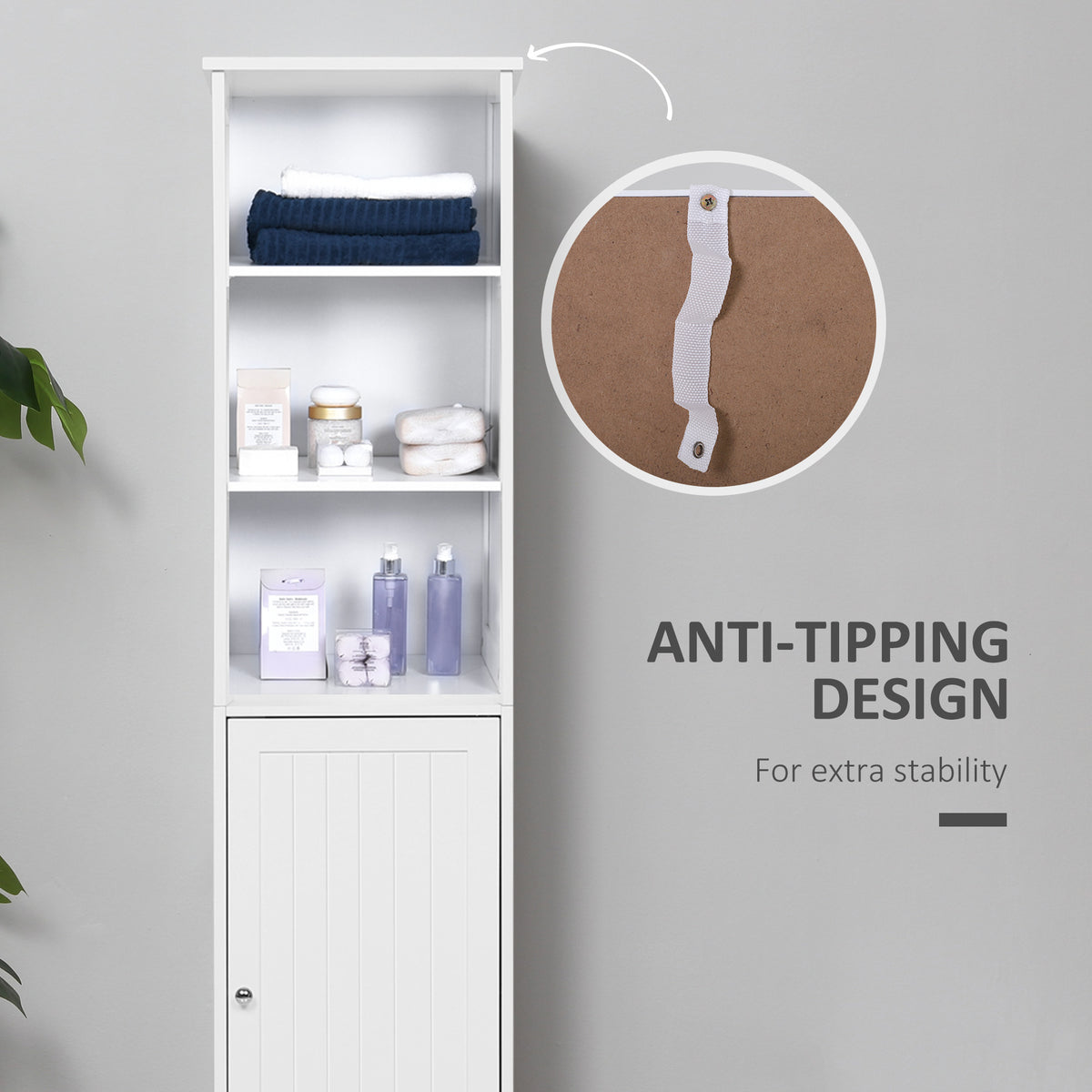 Tall Bathroom Storage Cabinet, Freestanding Tower Cabinet with Adjustable Shelf, 3 Open Shelves, White