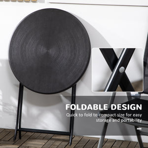 Folding Outdoor Coffee Table, 23.6" Round Patio Table with Wood-Effect HDPE Top for Balcony, Garden, Backyard, Dark Grey