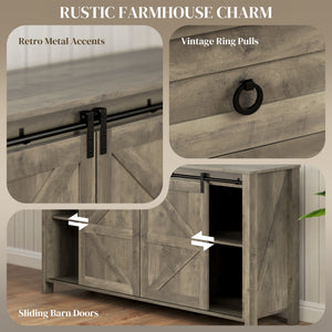 60" Buffet Cabinet, Farmhouse Sideboard with Sliding Barn Doors, Drawers and Adjustable Shelves, Cream White – view 10