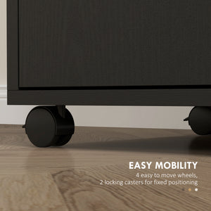 Microwave Cart on Wheels Utility Trolley Storage Sideboard Bookcase with 2-door Cabinet, Grey Wood Grain