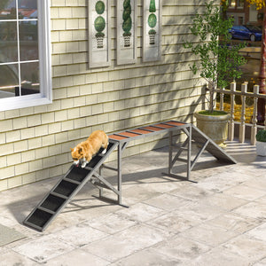 Dog Agility Equipment Ramp with Safety Bar, Non-slip Surface, for Walk and Pause Training, Gray
