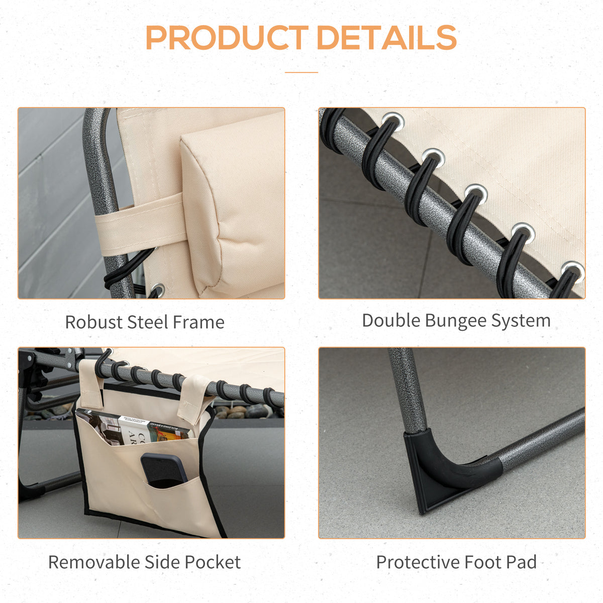 Outdoor Lounge Chair, Folding Chaise Lounge, Patio Padded Tanning Chair with 5-position Adjustable – view 5