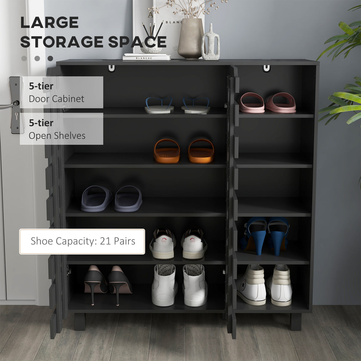 Shoe Cabinet, 21 Pair Shoe Storage Cabinet Organizer with 5-tier Double Door Cupboard and 5-tier Open – view 10