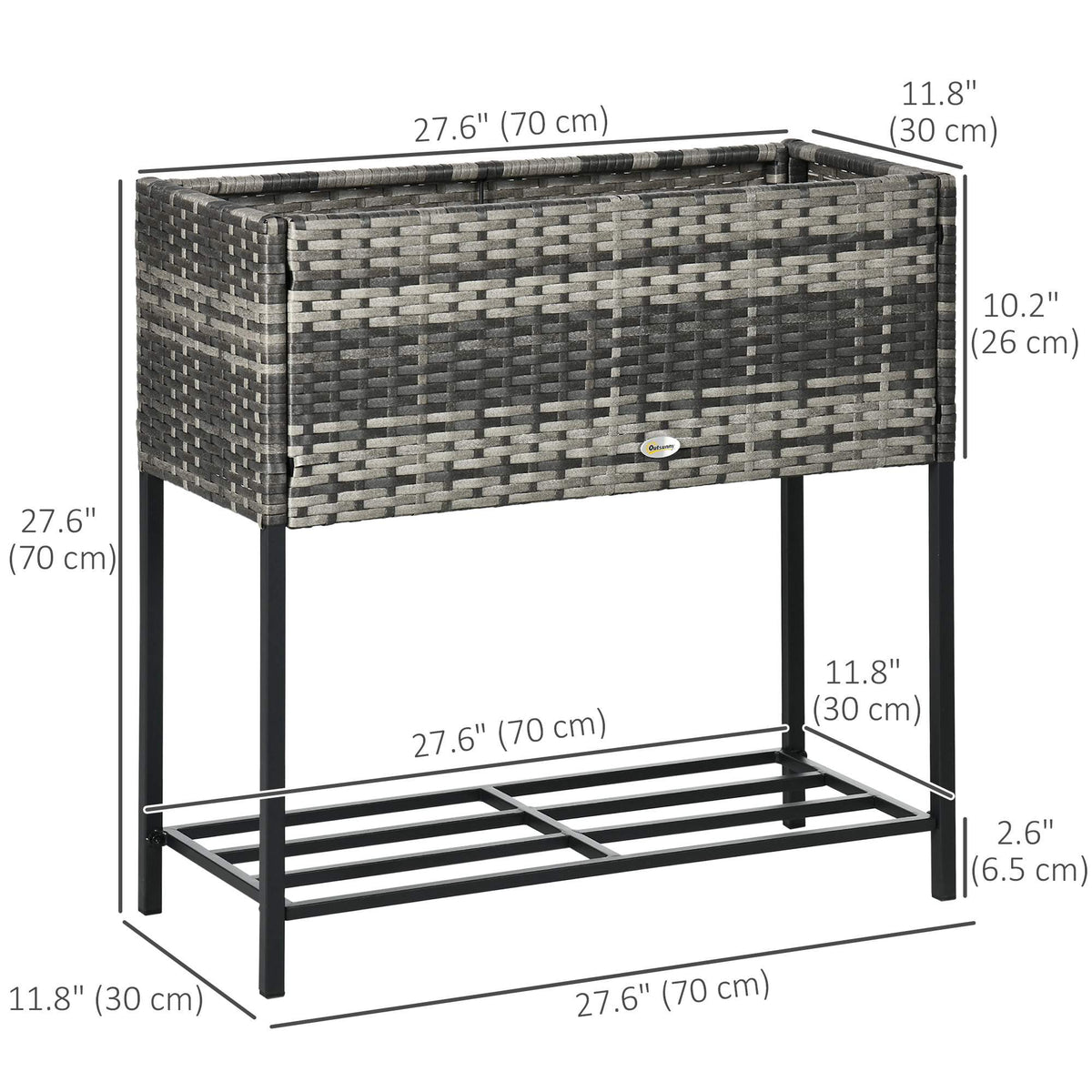 Rattan Raised Garden Boxes, Elevated Flower Beds with Storage Shelf for Herbs, Flowers, Vegetables, Brown – view 16