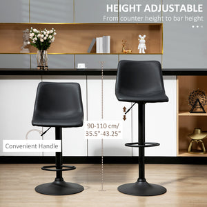 Adjustable Counter Height Bar Stools Set of 2, 360° Swivel Kitchen Counter Stools Dining Chairs with Backs, Vintage Leather, Brown