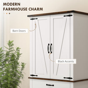 71" Tall Kitchen Cabinet, Farmhouse Pantry Cabinet with Barn Doors, Drawer and Adjustable Shelves, White