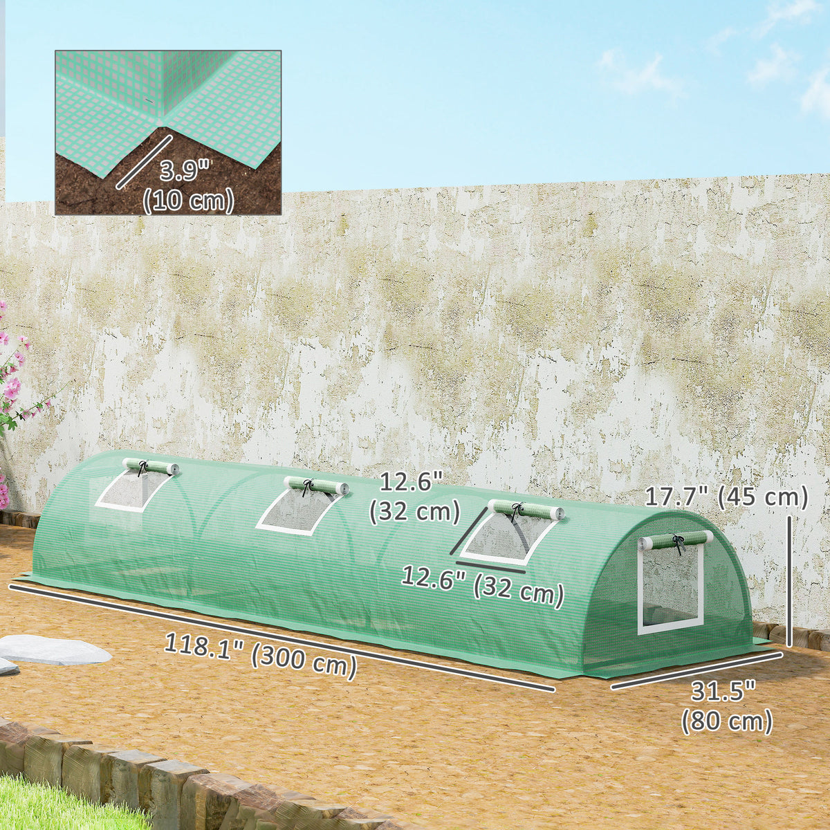 Portable Mini Greenhouse, Tunnel Growing Tent with 5 Mesh Windows and Steel Frame, 7' x 3' x 2', Green – view 16