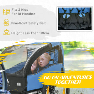 Aosom 2 Seat Bike Trailer for Kids, Baby Stroller with Storage Bag, 5 Point Harness, Bicycle Trailer with 20" Wheels
