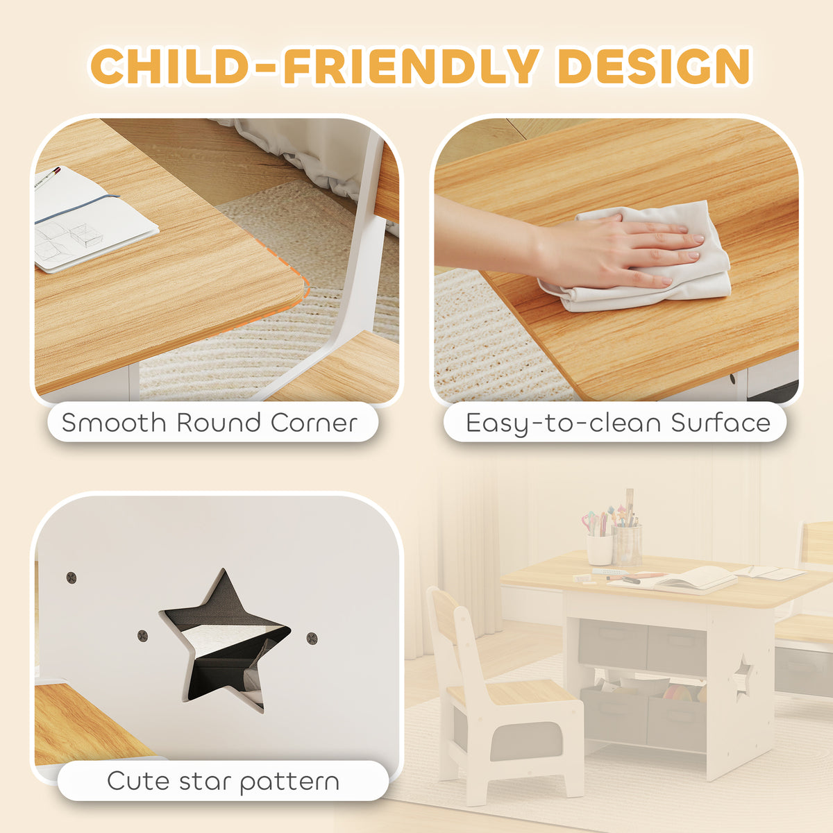 Qaba 3 Piece Kids Table and Chair Set with 6 Removable Drawers, for Classroom, Living Room, Bedroom, Nursery