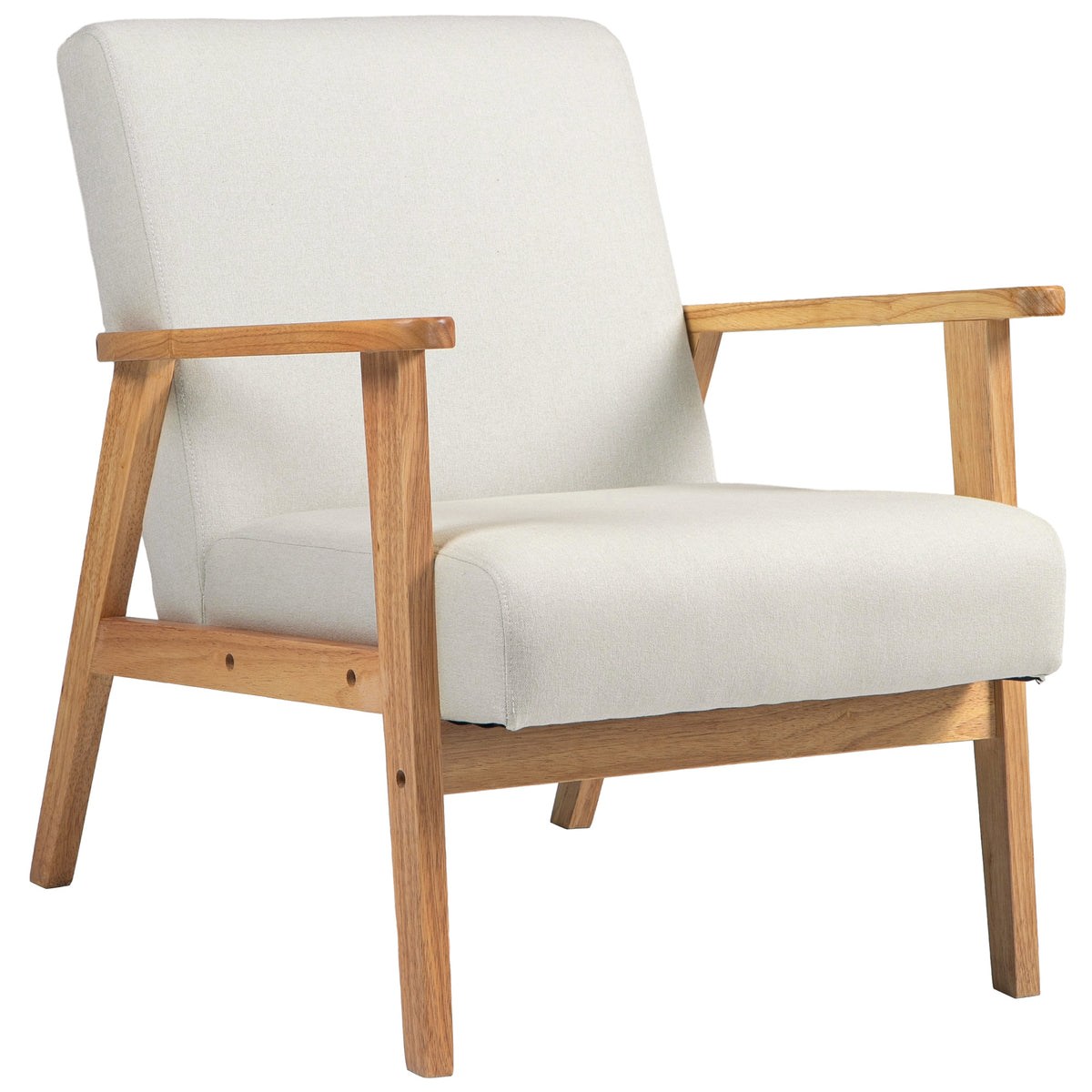 Mid-Century Modern Accent Chair Retro Fabric Armchair Wooden Arm Upholstered Lounge Chair for Living Room Floral