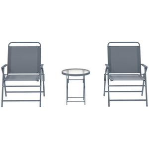 3 Pieces Outdoor Bistro Set, Folding Patio Table and Chairs with Tempered Glass Tabletop for Garden, Deck & Backyard