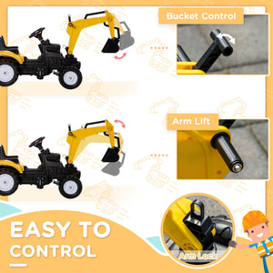 Aosom Ride on Tractor for Kids, Pedal Construction Car with Horn & Detachable Trailer for 3 Years Old, Yellow
