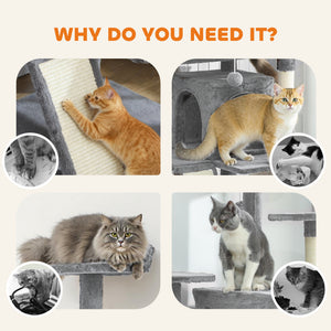 54" Cat Tree, Multi-Level Cat Tower with Scratching Posts, Cat Condos, Bed, Platforms, Ramp, Toy Ball, Beige – view 82