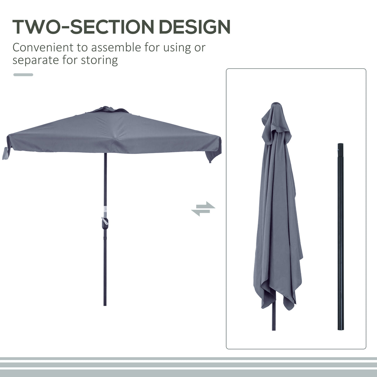 9.8ft Half Umbrella Semi Round Patio Parasol with Crank Handle, Top Vent for Garden – view 30