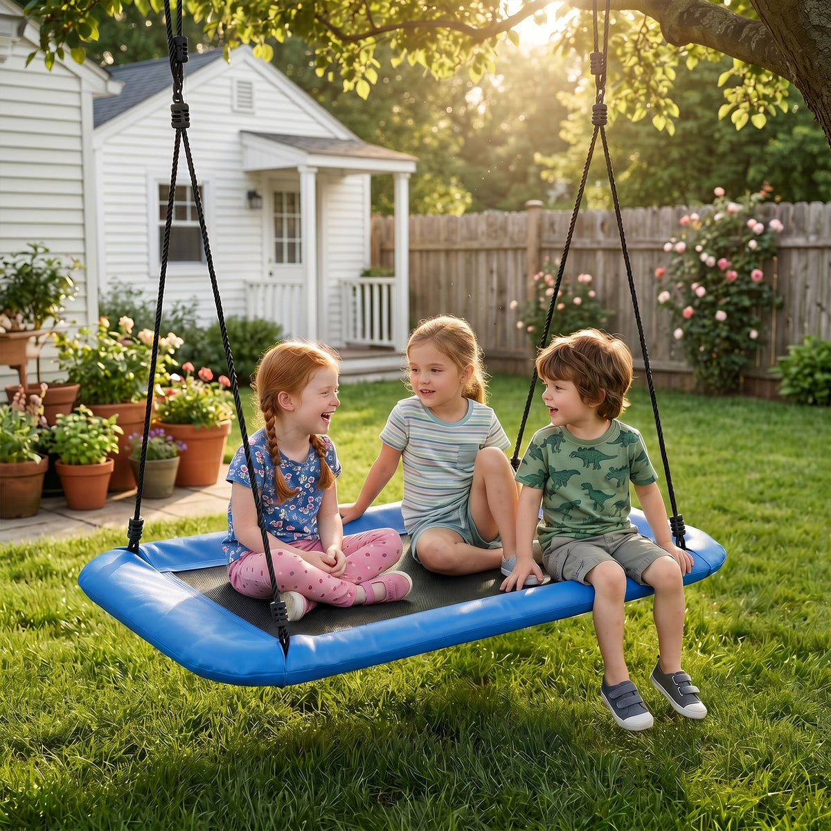 Qaba Nest Swing Adjustable Ropes Tree Straps Basket Swing for Kids, 58" x 30", 660 lbs Capacity for Indoor Outdoor, Blue